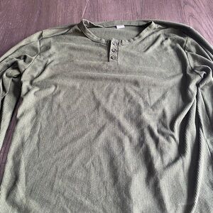 Olive Green Long Sleeve Henley Shirt
